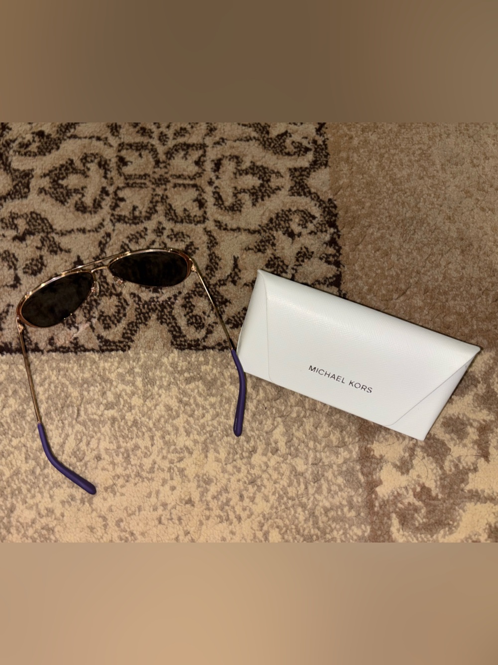 Michael Kors Gold Aviator Sunglasses with Purple Lenses - Picture 2 of 5